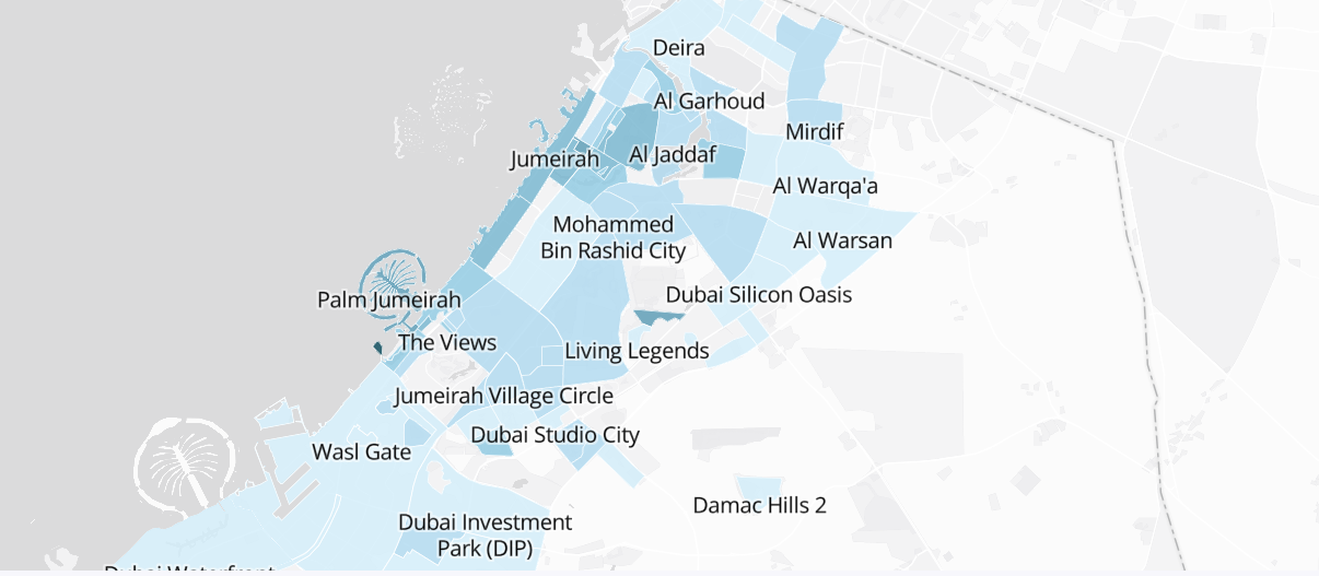 Map view of properties in Dubai